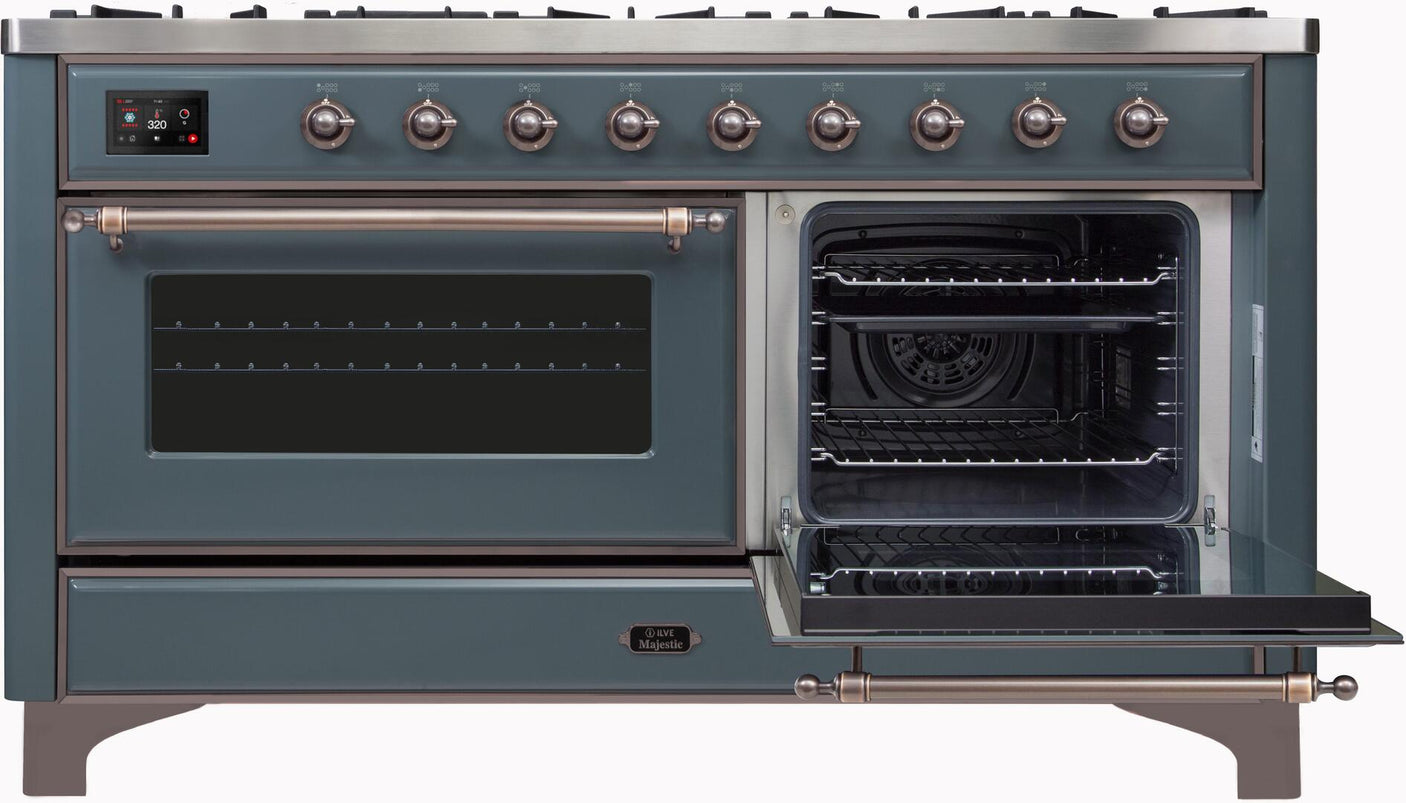 Majestic II 60 Inch Dual Fuel Liquid Propane Freestanding Range in Blue Grey with Bronze Trim