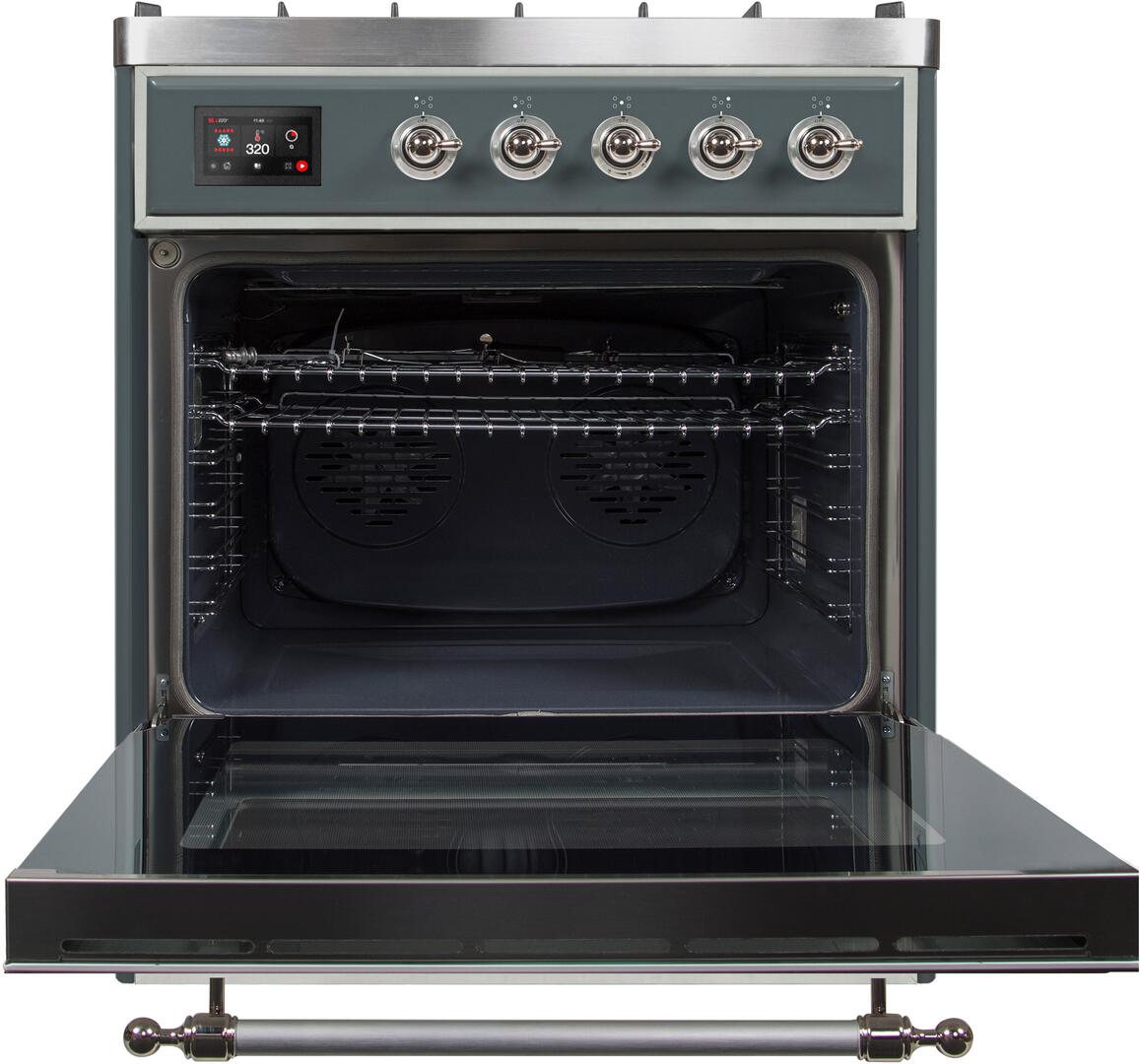 Majestic II 30 Inch Dual Fuel Natural Gas Freestanding Range in Blue Grey with Chrome Trim