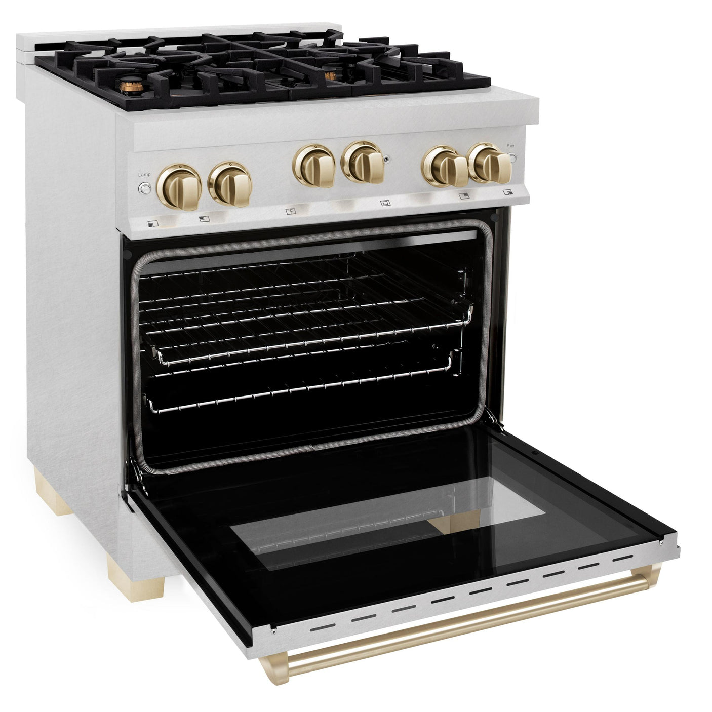 ZLINE 30" 4.0 cu. ft. Range with Gas Stove and Gas Oven in DuraSnow® Stainless Steel with Accents (RGSZ-SN-30) [Accent: Champagne Bronze]