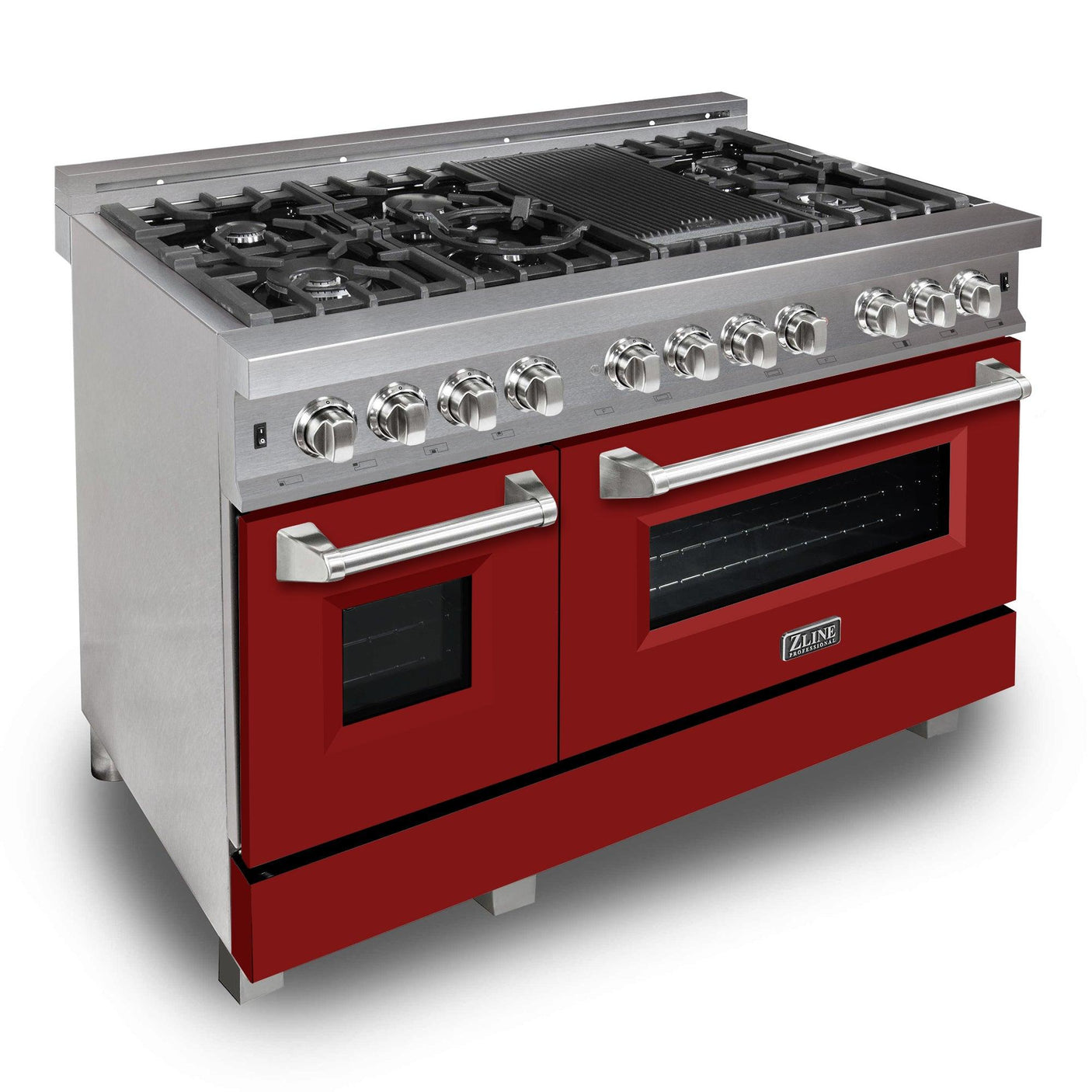 ZLINE 48 in. DuraSnow Stainless Steel 6.0 cu.ft. 7 Gas Burner/Electric Oven Range with Color Door Options (RAS-SN-48) [Color: Red Matte]