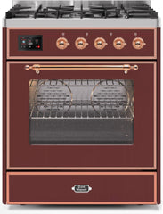 Majestic II 30 Inch Dual Fuel Liquid Propane Freestanding Range in Burgundy with Copper Trim