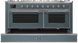 Majestic II 60 Inch Dual Fuel Natural Gas Freestanding Range in Blue Grey with Chrome Trim