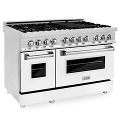 ZLINE 48 in. Dual Fuel Range with Gas Stove and Electric Oven in Stainless Steel (RA48) [Color: White Matte]