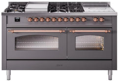 Nostalgie II 60 Inch Dual Fuel Liquid Propane Freestanding Range in Matte Graphite with Copper Trim