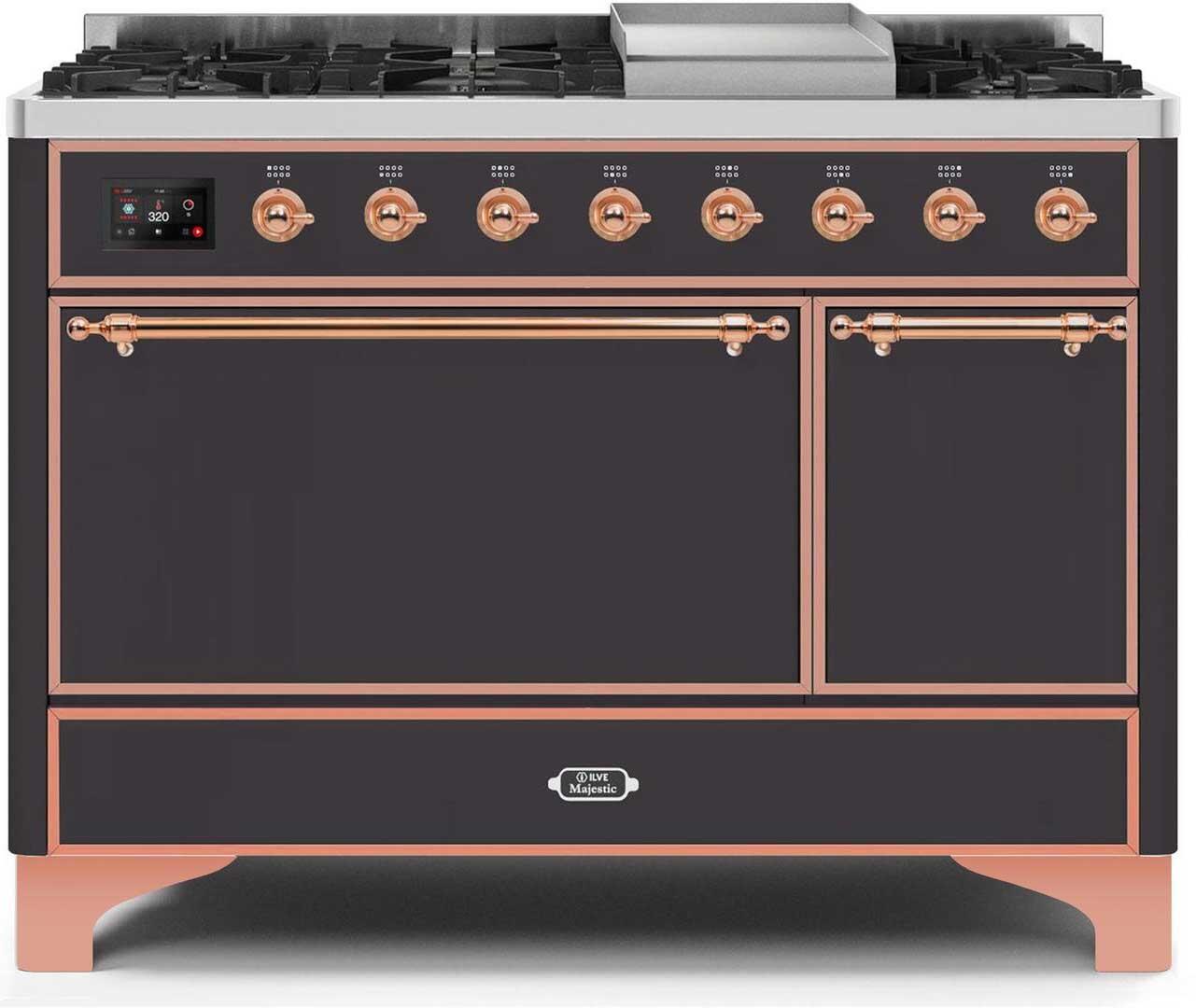 Majestic II 48 Inch Dual Fuel Natural Gas Freestanding Range in Matte Graphite with Copper Trim