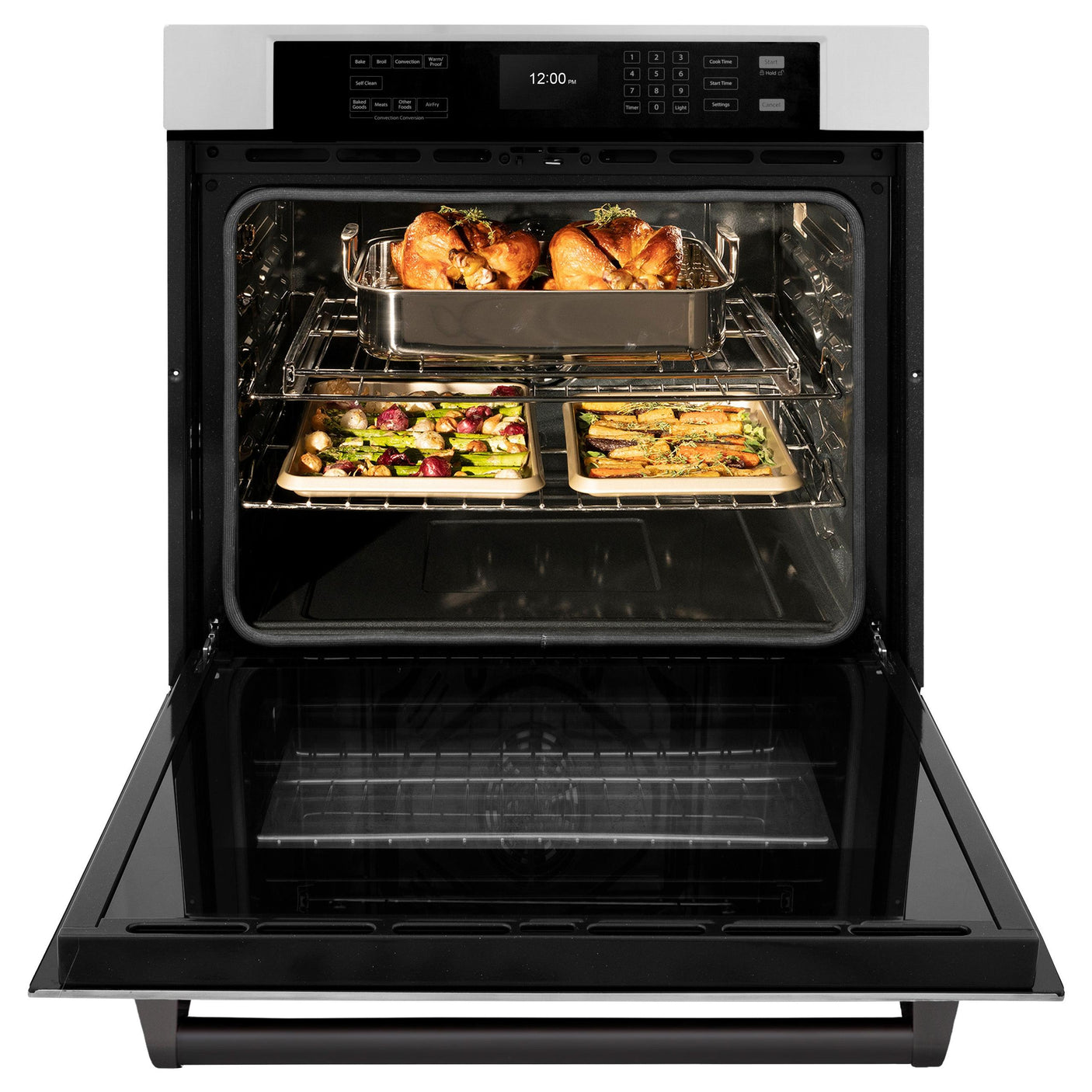 ZLINE 30 in. Autograph Edition Professional True Convection Single Wall Oven with Air Fry and Self Clean in Stainless Steel with Matte Black Handle (WASZ-30-MB)