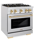 ZLINE Autograph Edition 30 in. 4.2 cu. ft. Select Gas Range with 4 Burner Cooktop and Convection Gas Oven in DuraSnow' Stainless Steel and Polished Gold Accents (HGRSZ-30-G)