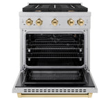 ZLINE Autograph Edition 30 in. 4.2 cu. ft. Paramount Dual Fuel Range with 4 Burner Gas Cooktop and Electric Convection Oven in DuraSnow' Stainless Steel with Polished Gold Accents (SDRSZ-30-G)