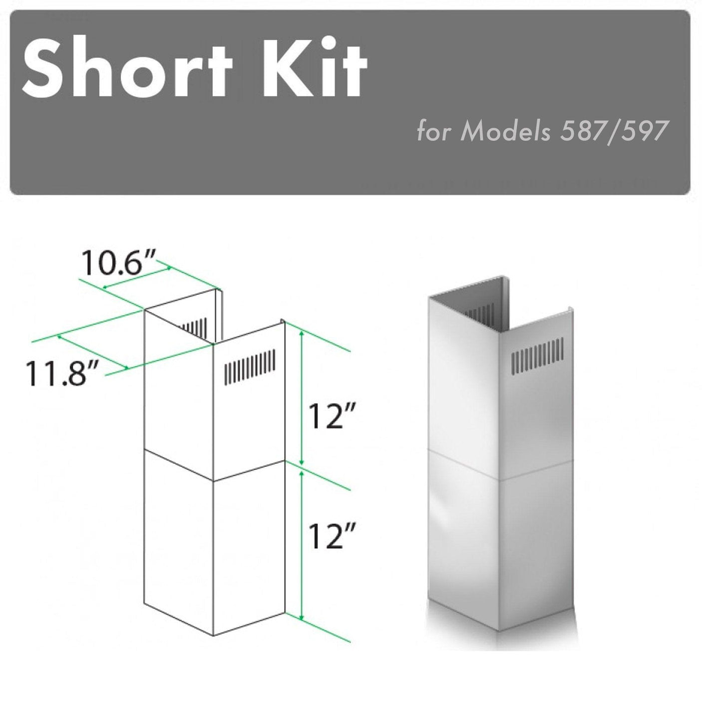 ZLINE 2-12 in. Short Chimney Pieces for 7.7 ft. to 8 ft. Ceilings (SK-587/597)