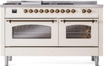 Nostalgie II 60 Inch Dual Fuel Liquid Propane Freestanding Range in Antique White with Bronze Trim