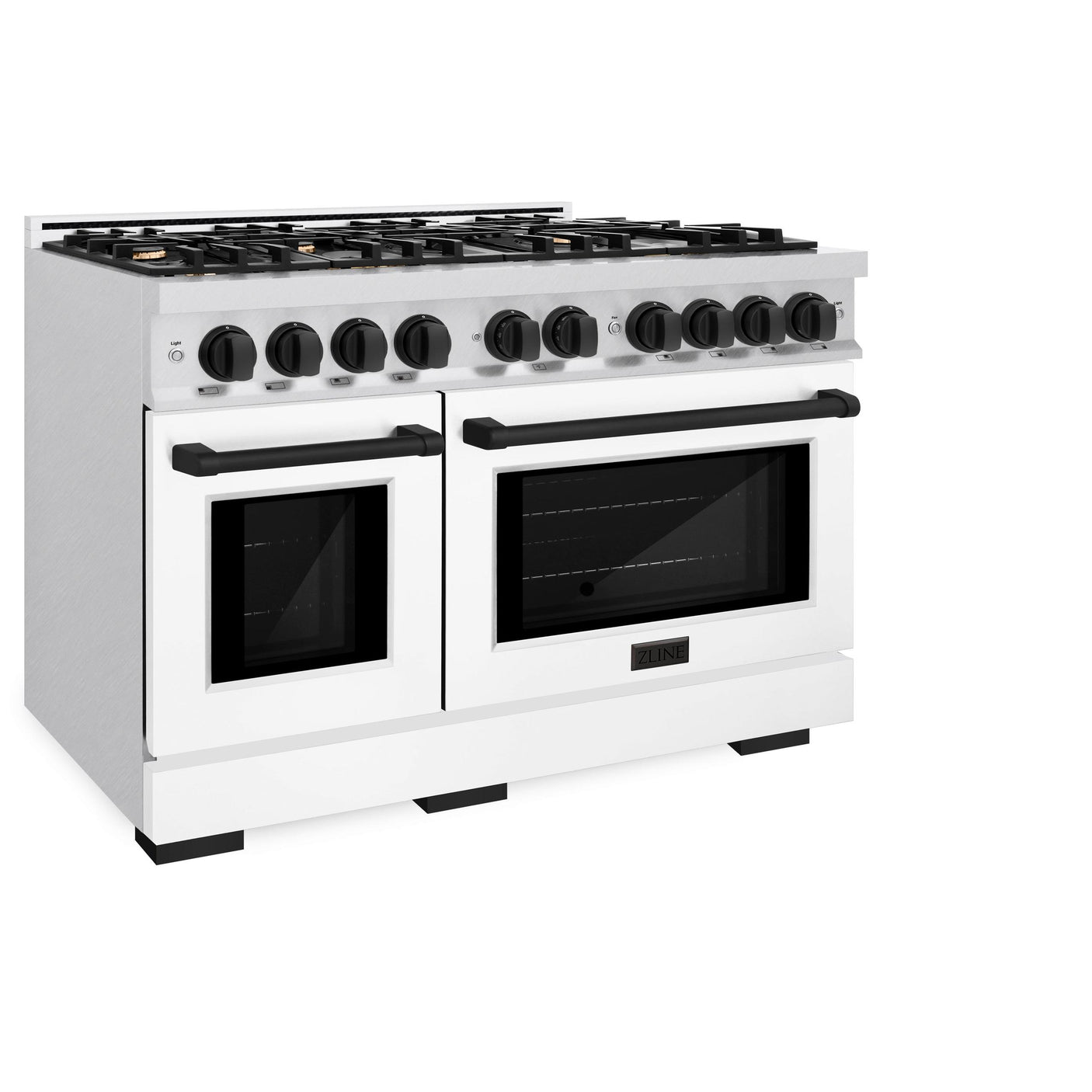 ZLINE Autograph Edition 48 in. 6.7 cu. ft. Select Double Oven Dual Fuel Range with 8 Burner Gas Cooktop in DuraSnow' Stainless Steel with White Matte Doors and Matte Black Accents (HDRSZ-WM-48-MB)