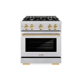 ZLINE Autograph Edition 30 in. 4.2 cu. ft. Select Dual Fuel Range with 4 Burner Gas Cooktop and Electric Convection Oven in Stainless Steel with Polished Gold Accents (HDRZ-30-G)