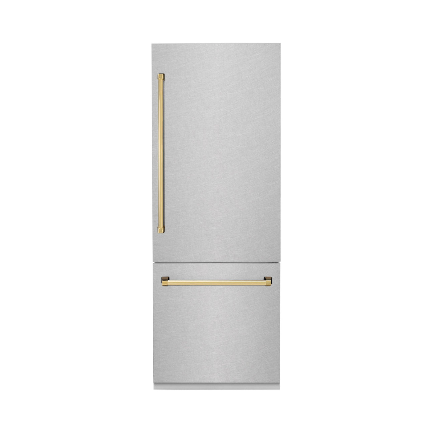 ZLINE 30" Autograph Edition 16.1 cu. ft. Built-in 2-Door Bottom Freezer Refrigerator with Internal Water and Ice Dispenser in Fingerprint Resistant Stainless Steel with Polished Gold Accents (RBIVZ-SN-30-G)