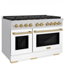 ZLINE Autograph Edition 48 in. 6.7 cu. ft. 8 Burner Double Oven Gas Range in Stainless Steel with White Matte Doors and Champagne Bronze Accents (SGRZ-WM-48-CB)