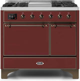 Majestic II 40 Inch Dual Fuel Liquid Propane Freestanding Range in Burgundy with Bronze Trim