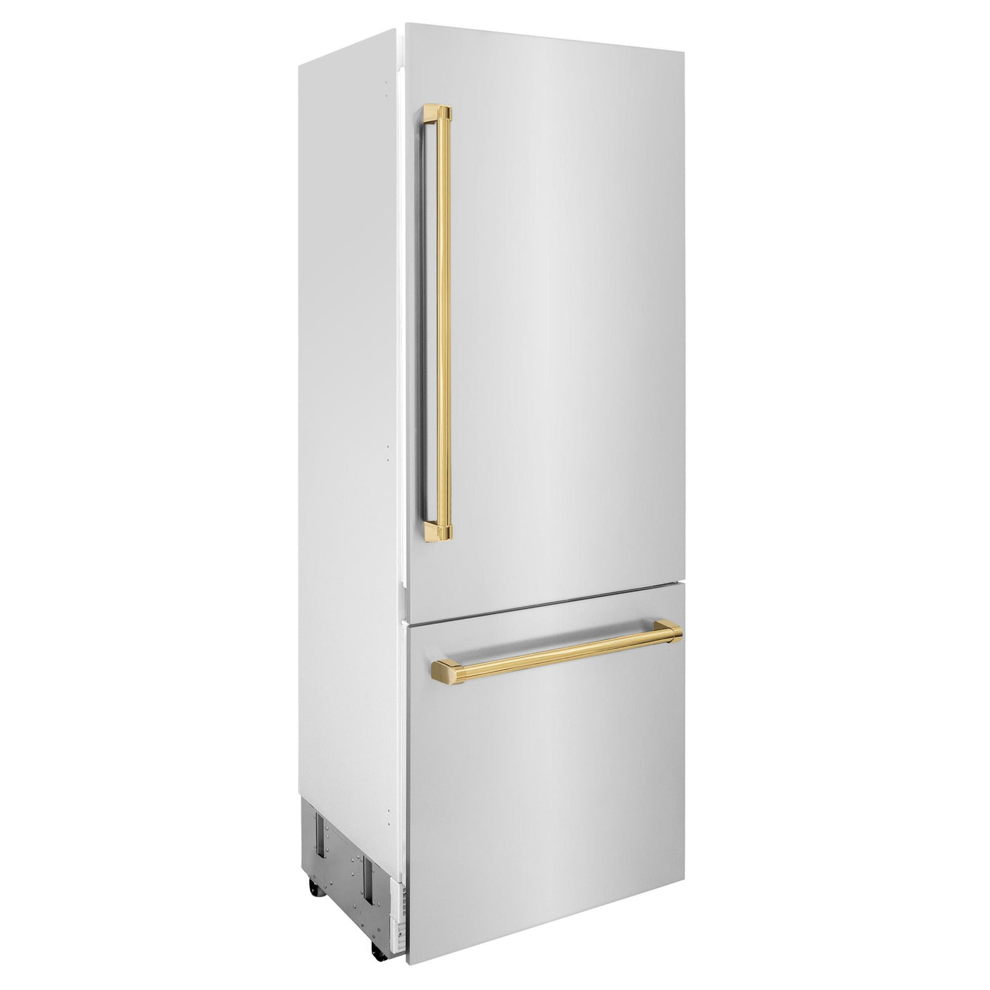 Products ZLINE 30? Autograph Edition 16.1 cu. ft. Built-in 2-Door Bottom Freezer Refrigerator with Internal Water and Ice Dispenser in Stainless Steel with Polished Gold Accents (RBIVZ-304-30-G)