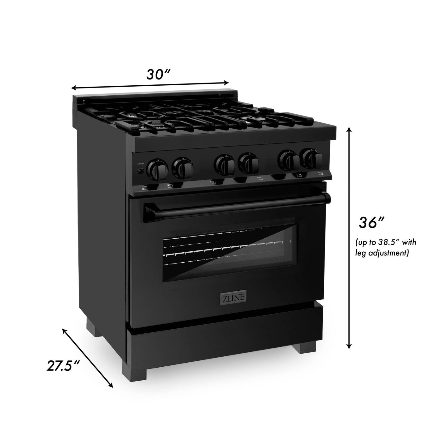 ZLINE 30 in. 4.0 cu. ft. Dual Fuel Range with Gas Stove and Electric Oven in Black Stainless Steel (RAB-30)