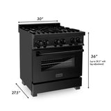 ZLINE 30 in. 4.0 cu. ft. Dual Fuel Range with Gas Stove and Electric Oven in Black Stainless Steel (RAB-30)