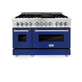 ZLINE 48 in. Dual Fuel Range with Gas Stove and Electric Oven in Stainless Steel (RA48) [Color: Blue Gloss]