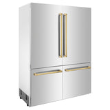 ZLINE 60" Autograph Edition 32.2 cu. ft. Built-in 4-Door French Door Refrigerator with Internal Water and Ice Dispenser in Stainless Steel with Polished Gold Accents (RBIVZ-304-60-G)