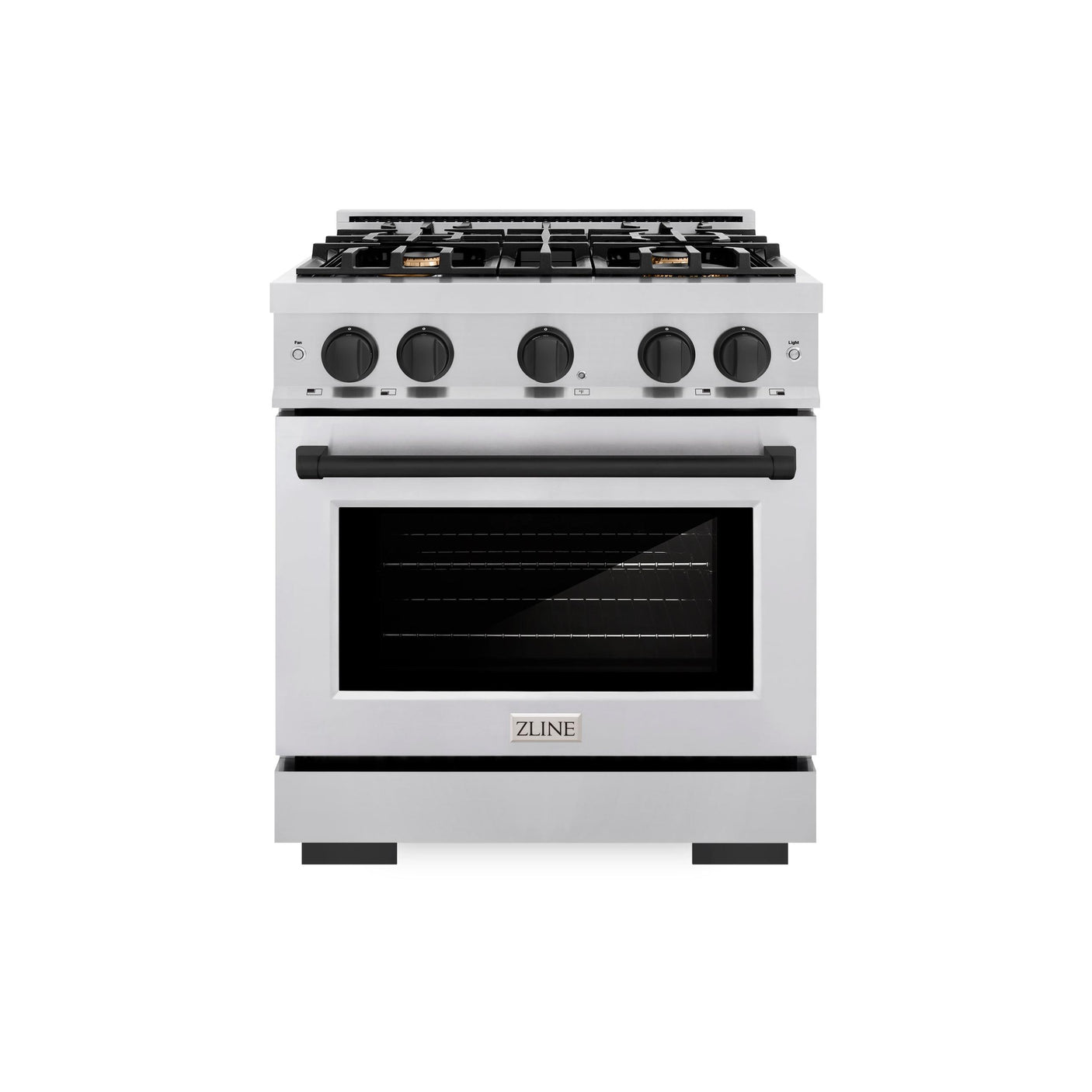 ZLINE Autograph Edition 30 in. 4.2 cu. ft. Select Gas Range with 4 Burner Cooktop and Convection Gas Oven in Stainless Steel and Matte Black Accents (HGRZ-30-MB)