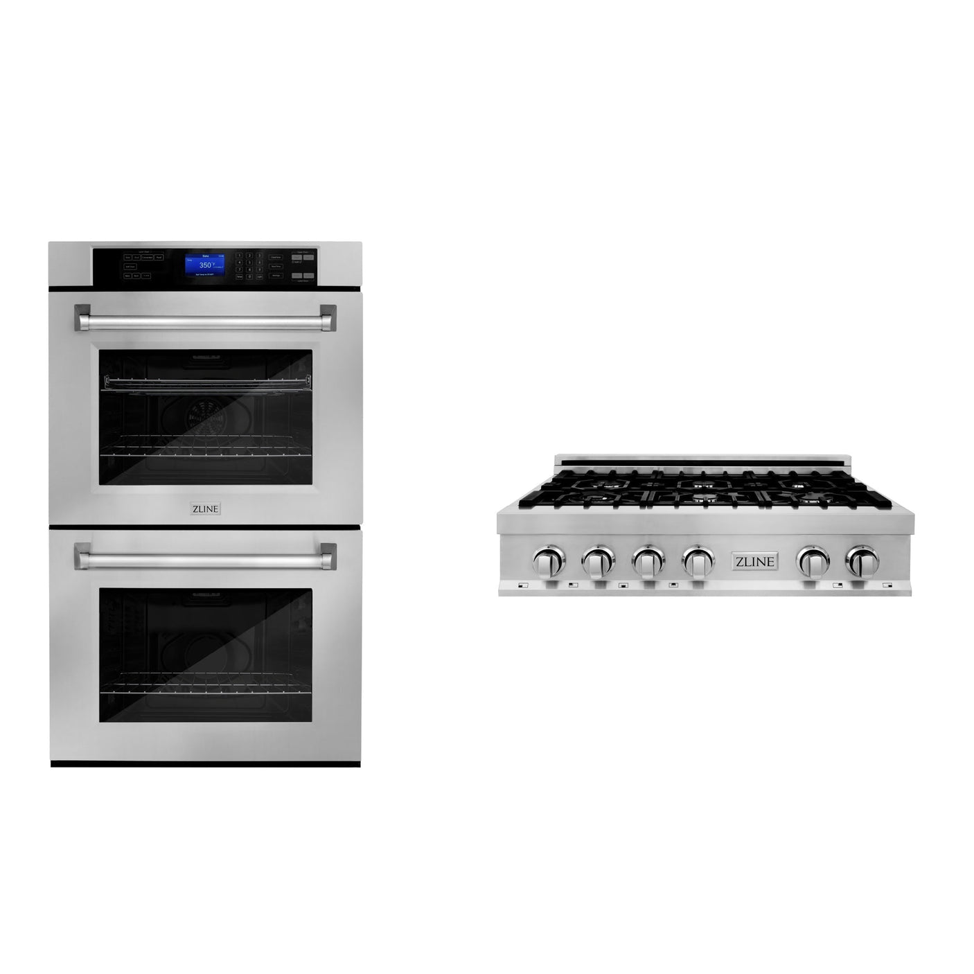 ZLINE Kitchen Package with 36 in. Stainless Steel Rangetop and 30 in. Double Wall Oven (2KP-RTAWD36)