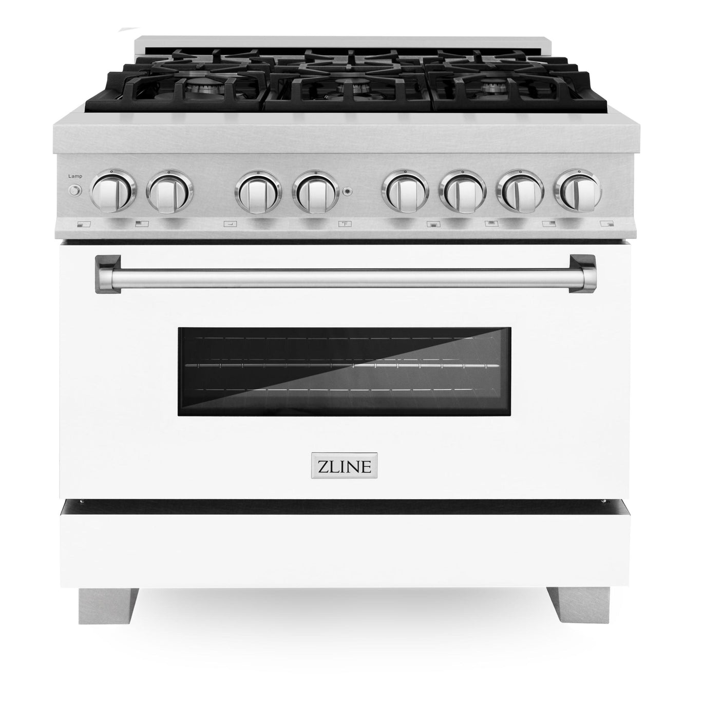 ZLINE 36 in. Professional Dual Fuel Range in DuraSnow Stainless Steel with Color Door Finishes (RAS-SN-36) [Color: White Matte]