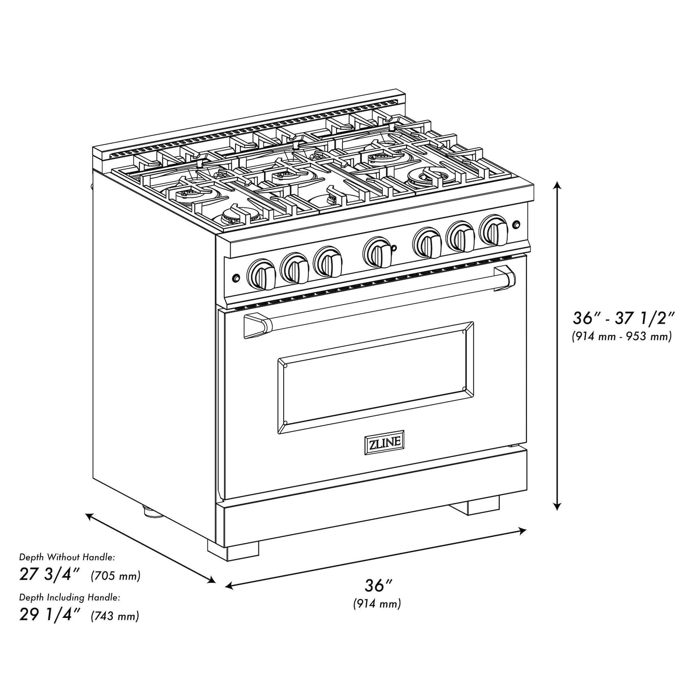 ZLINE 36 in. 5.2 cu. ft. Classic Gas Range with 6 Burner Cooktop and Convection Gas Oven in DuraSnow' Stainless Steel (CGRS-36)