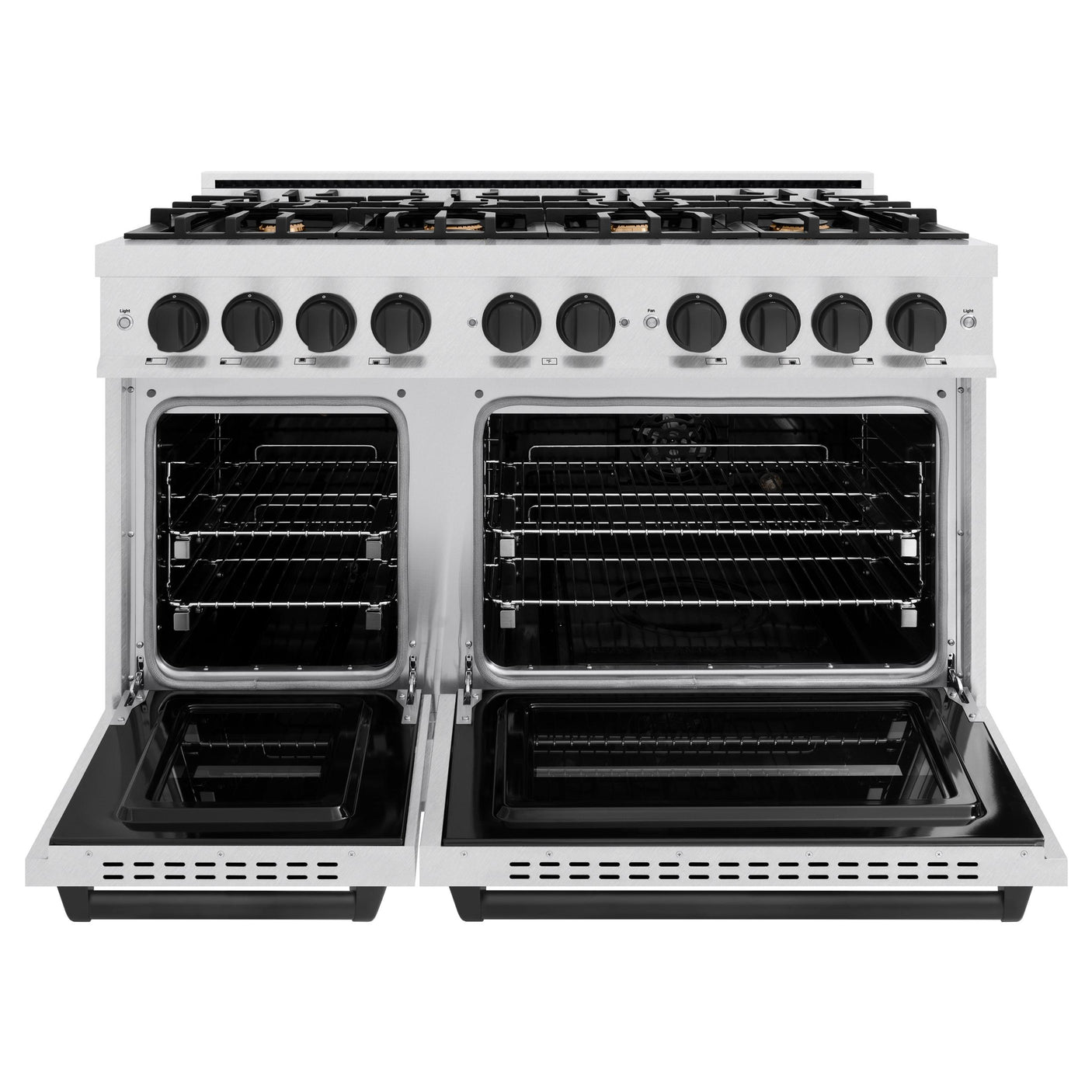 ZLINE Autograph Edition 48 in. 6.7 cu. ft. Classic Double Oven Dual Fuel Range with 8 Burner Gas Cooktop in DuraSnow' Stainless Steel and Matte Black Accents (CDRSZ-48-MB)