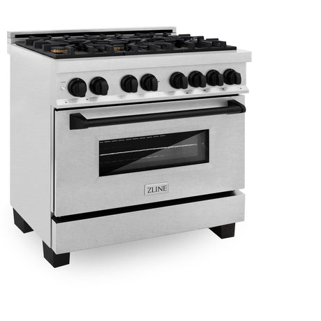 ZLINE Autograph Edition 36 in. 4.6 cu. ft. Dual Fuel Range with Gas Stove and Electric Oven in DuraSnow Stainless Steel with Accents (RASZ-SN-36) [Color: Matte Black]