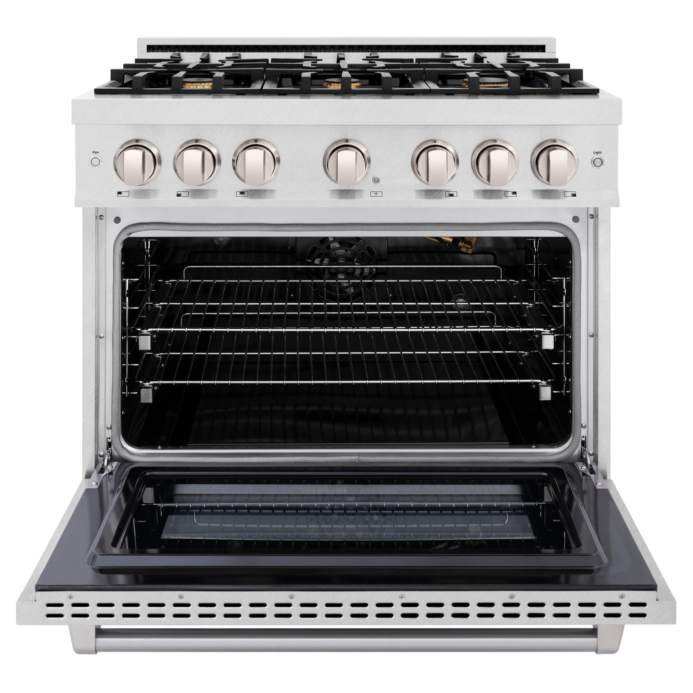 ZLINE 36 in. 5.2 cu. ft. Select Gas Range with Convection Gas Oven in DuraSnow' Stainless Steel with 6 Brass Burners (HGRS-BR-36)