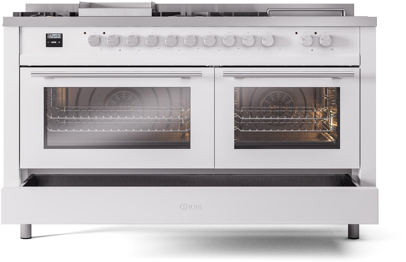 Professional Plus II 60 Inch Dual Fuel Natural Gas Freestanding Range in White with Trim