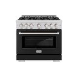 ZLINE 36 in. 5.2 cu. ft. Select Dual Fuel Range with 6 Burner Gas Cooktop and Electric Convection Oven in Stainless Steel with Black Matte Door (HDR-BLM-36)