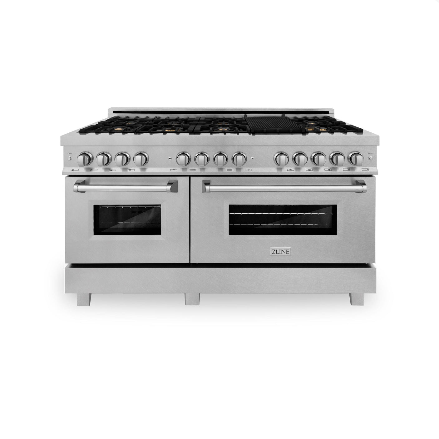 ZLINE 60 in. 7.4 cu. ft. Dual Fuel Range with Gas Stove and Electric Oven in DuraSnow Stainless Steel and Colored Door Options (RAS-60) [Color: DuraSnow Stainless Steel with Brass Burners]