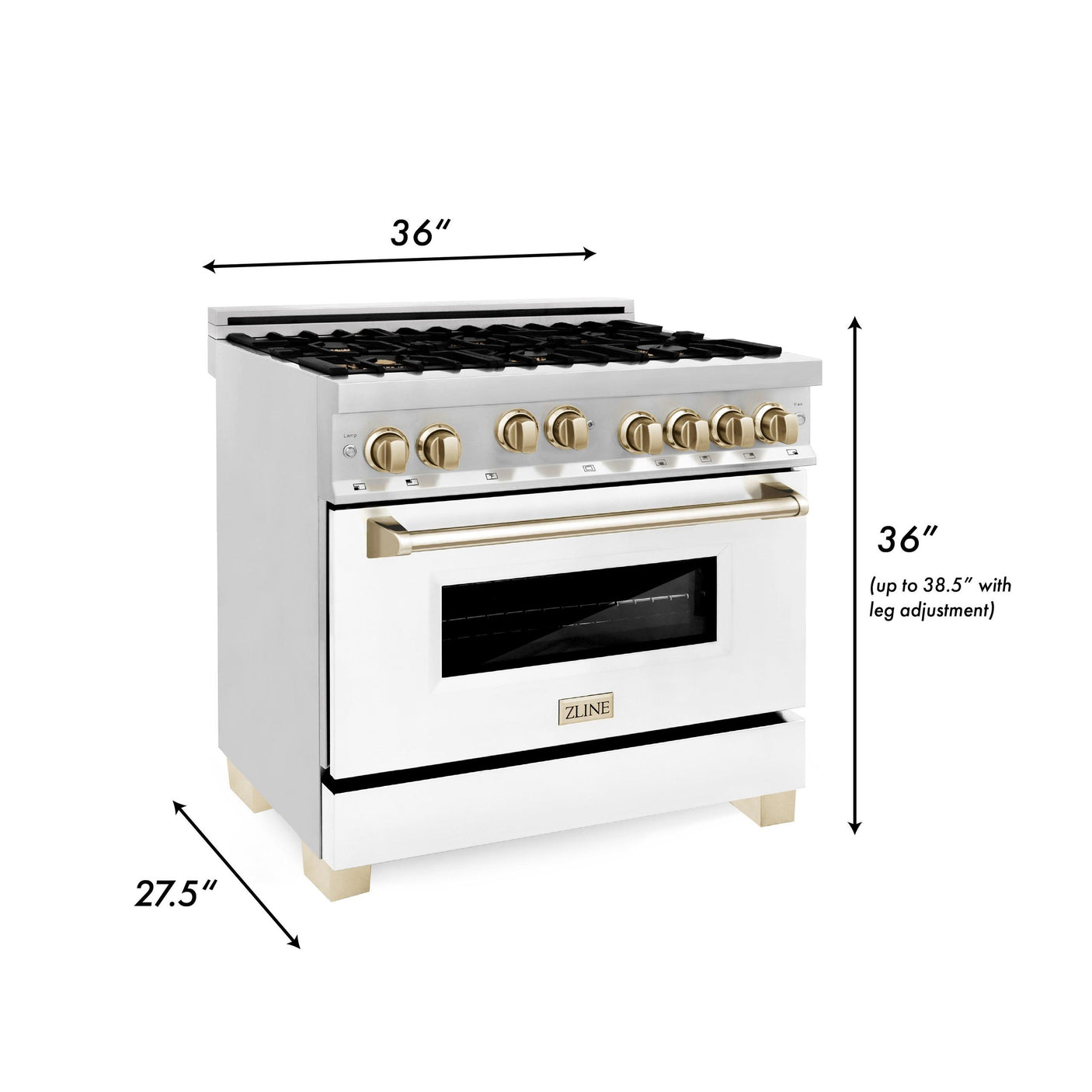 ZLINE Autograph Edition 36" 4.6 cu. ft. Range with Gas Stove and Gas Oven in Stainless Steel with White Matte Door and Accents (RGZ-WM-36) [Color: Gold]