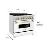 ZLINE Autograph Edition 36" 4.6 cu. ft. Range with Gas Stove and Gas Oven in Stainless Steel with White Matte Door and Accents (RGZ-WM-36) [Color: Gold]