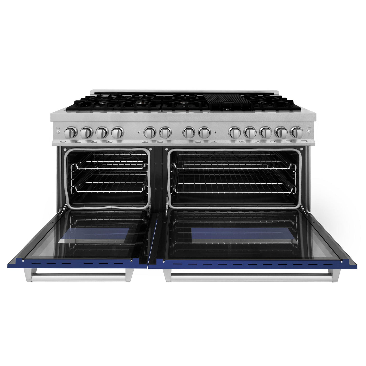 ZLINE 60 in. 7.4 cu. ft. Dual Fuel Range with Gas Stove and Electric Oven in DuraSnow Stainless Steel and Colored Door Options (RAS-60) [Color: DuraSnow Stainless Steel with Blue Matte Door]