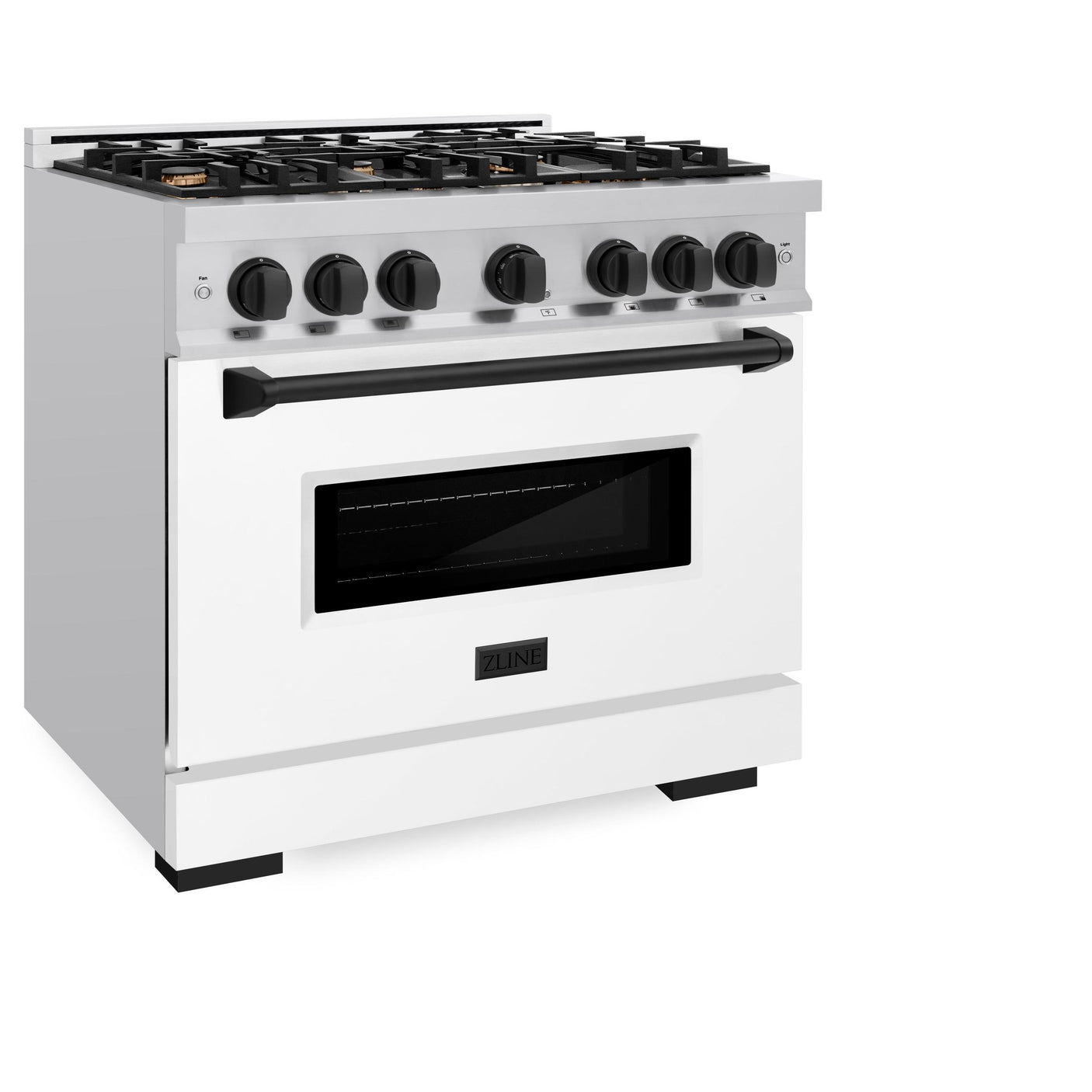 ZLINE Autograph Edition 36 in. 5.2 cu. ft. Classic Dual Fuel Range with 6 Burner Gas Cooktop and Electric Convection Oven in Stainless Steel with White Matte Door and Matte Black Accents (CDRZ-WM-36-MB)