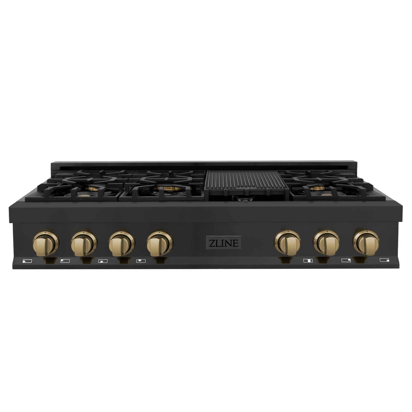 ZLINE Autograph Edition 48 in. Porcelain Rangetop with 7 Gas Burners in Black Stainless Steel and Champagne Bronze Accents (RTBZ-48-CB) [Color: Champagne Bronze]