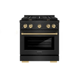 ZLINE Autograph Edition 30 in. 4.2 cu. ft. 4 Burner Gas Range with Convection Gas Oven in Black Stainless Steel and Champagne Bronze Accents (SGRBZ-30-CB)