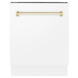 ZLINE Autograph Edition 24" 3rd Rack Top Control Tall Tub Dishwasher in White Matte with Accent Handle, 51dBa (DWVZ-WM-24) [Color: Champagne Bronze]