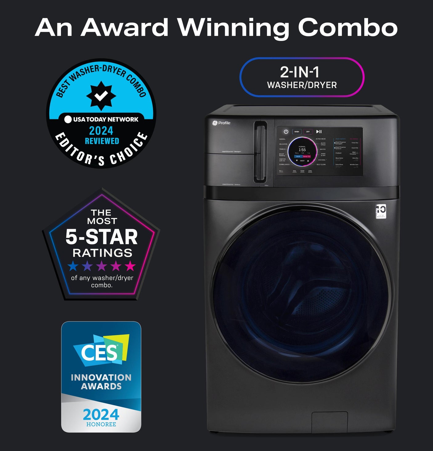 GE Profile™ ENERGY STAR® 4.8 cu. ft. Capacity UltraFast Combo with Ventless Inverter Heat Pump Technology Washer/Dryer