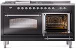 Nostalgie II 60 Inch Dual Fuel Natural Gas Freestanding Range in Glossy Black with Chrome Trim