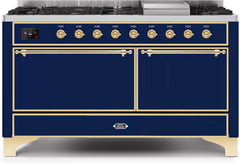 Majestic II 60 Inch Dual Fuel Natural Gas Freestanding Range in Midnight Blue with Brass Trim