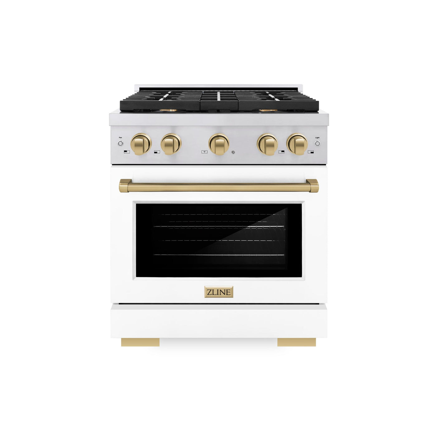 ZLINE Autograph Edition 30 in. 4.2 cu. ft. 4 Burner Gas Range with Convection Gas Oven in Stainless Steel with White Matte Door and Champagne Bronze Accents (SGRZ-WM-30-CB)