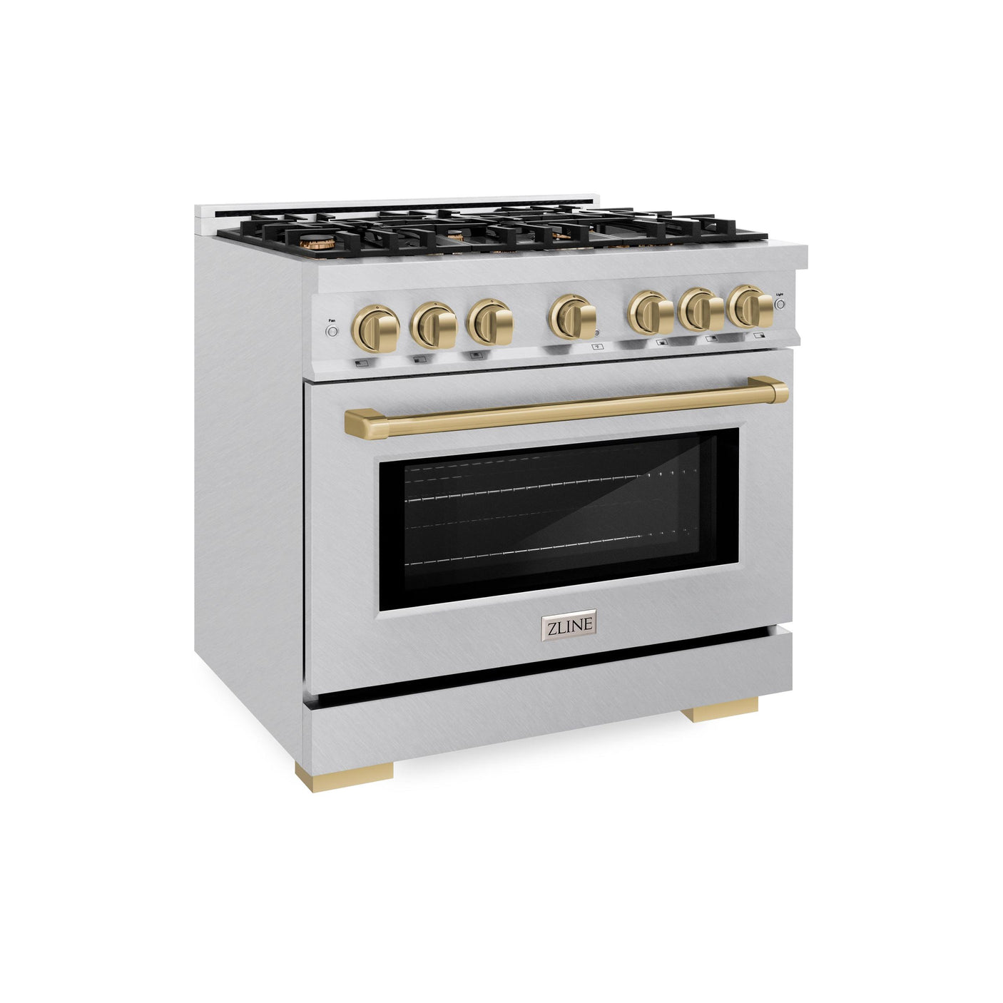 ZLINE Autograph Edition 36 in. 5.2 cu. ft. Select Dual Fuel Range with 6 Burner Gas Cooktop and Electric Convection Oven in DuraSnow' Stainless Steel with Champagne Bronze Accents (HDRSZ-36-CB)