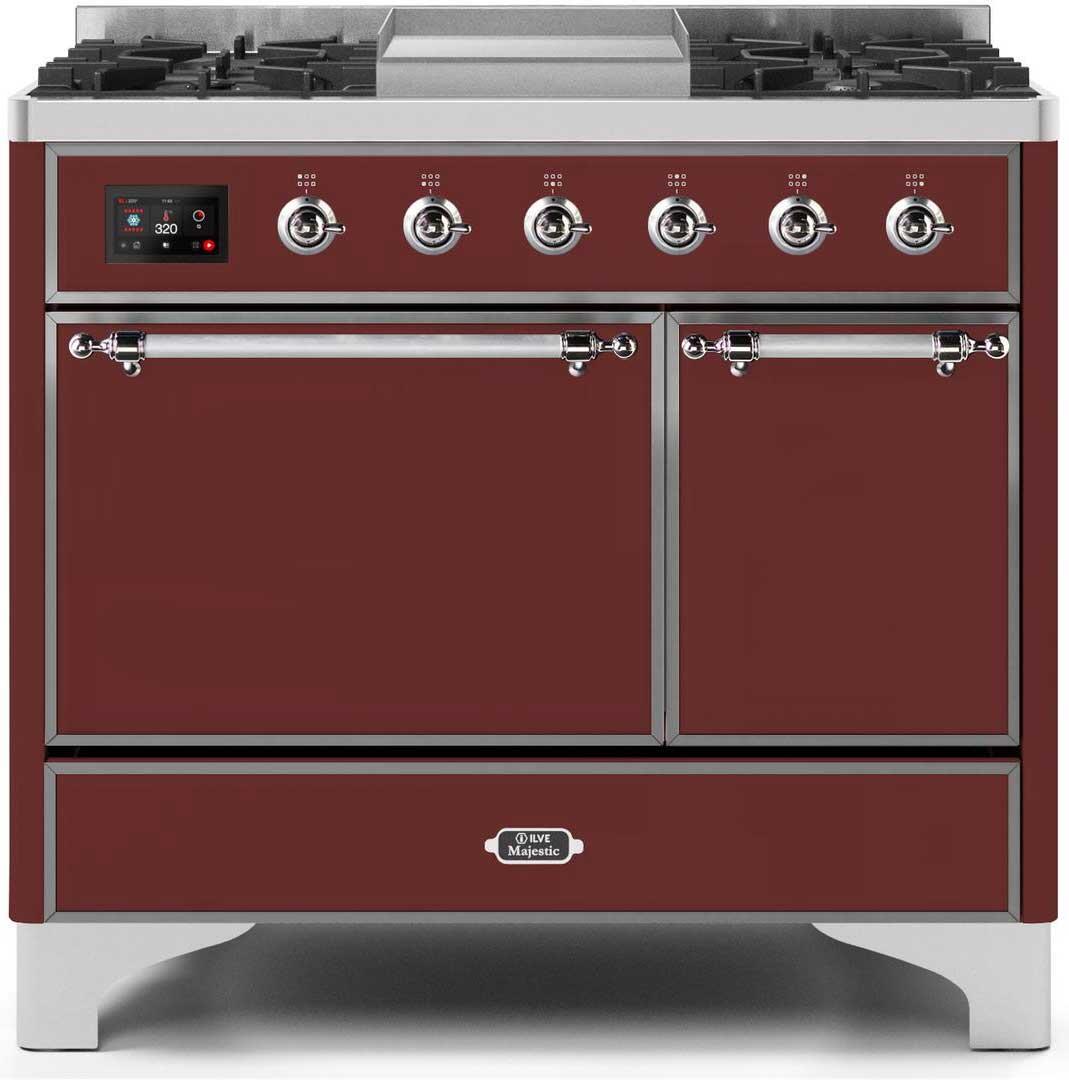 Majestic II 40 Inch Dual Fuel Liquid Propane Freestanding Range in Burgundy with Chrome Trim