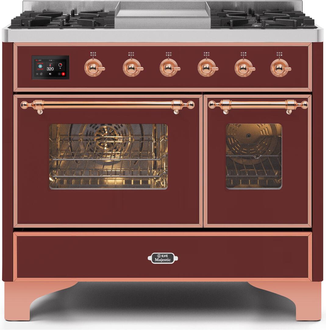 Majestic II 40 Inch Dual Fuel Natural Gas Freestanding Range in Burgundy with Copper Trim