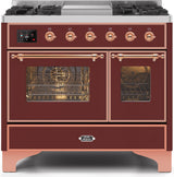 Majestic II 40 Inch Dual Fuel Natural Gas Freestanding Range in Burgundy with Copper Trim