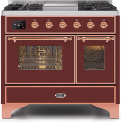 Majestic II 40 Inch Dual Fuel Natural Gas Freestanding Range in Burgundy with Copper Trim